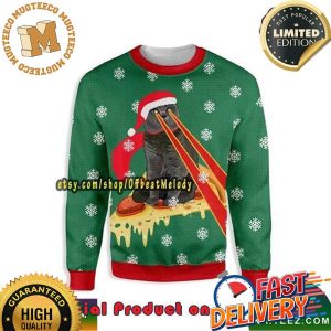 Pizza Cat With Laser Eyes Santa Hat Ugly Christmas Sweater For Holiday 2023 Xmas Gifts