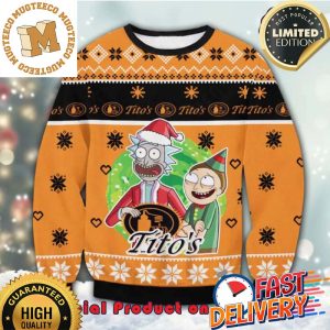 Rick And Morty X Tito’s Vodka Santa Hat Ugly Christmas Sweater For Holiday 2023 Xmas Gifts