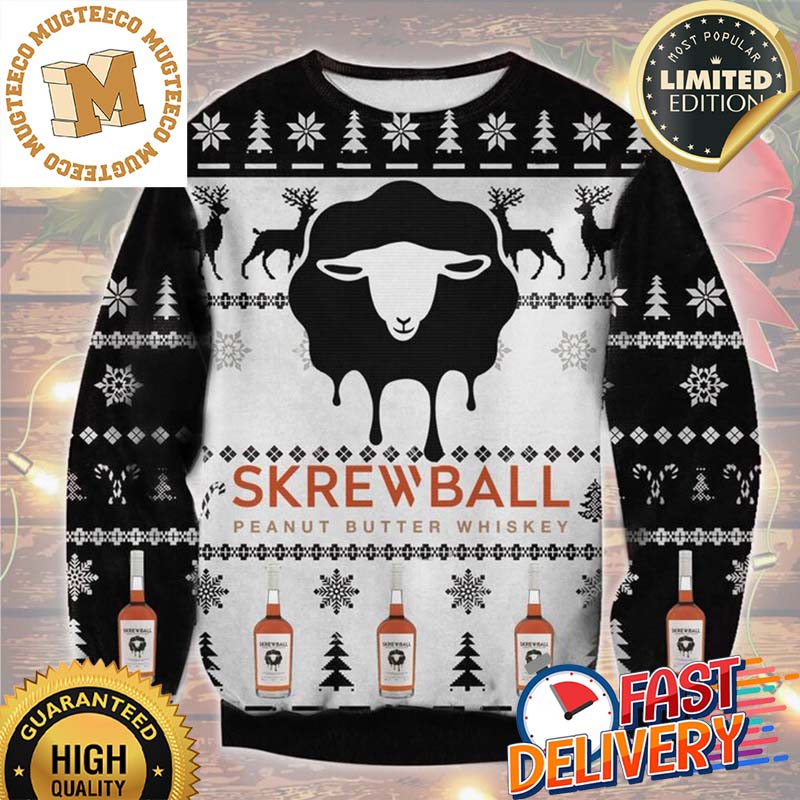 Skrewball Peanut Butter Whiskey Ugly Christmas Sweater For Holiday 2023 Xmas Gifts