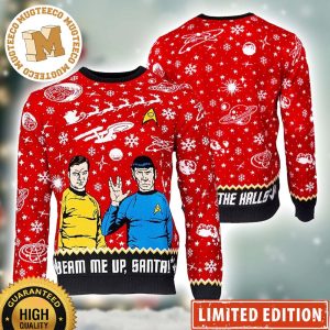 Star Trek Spock And Captain Kirk Beam Me Up Santa 2023 Xmas Gift For Fan Ugly Christmas Sweater