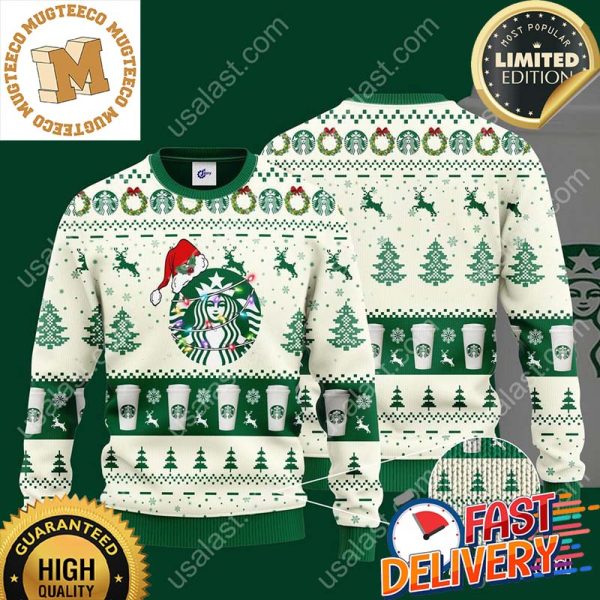 Starbucks Santa Hat Ugly Christmas Sweater For Holiday 2023 Xmas Gifts