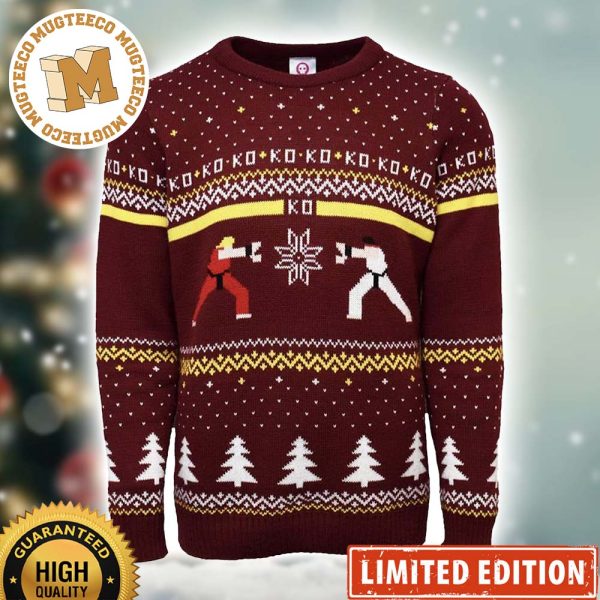 Street Fighter Ken Vs Ryu Hadoken Fight Knitted Xmas Style Ugly Christmas Sweater