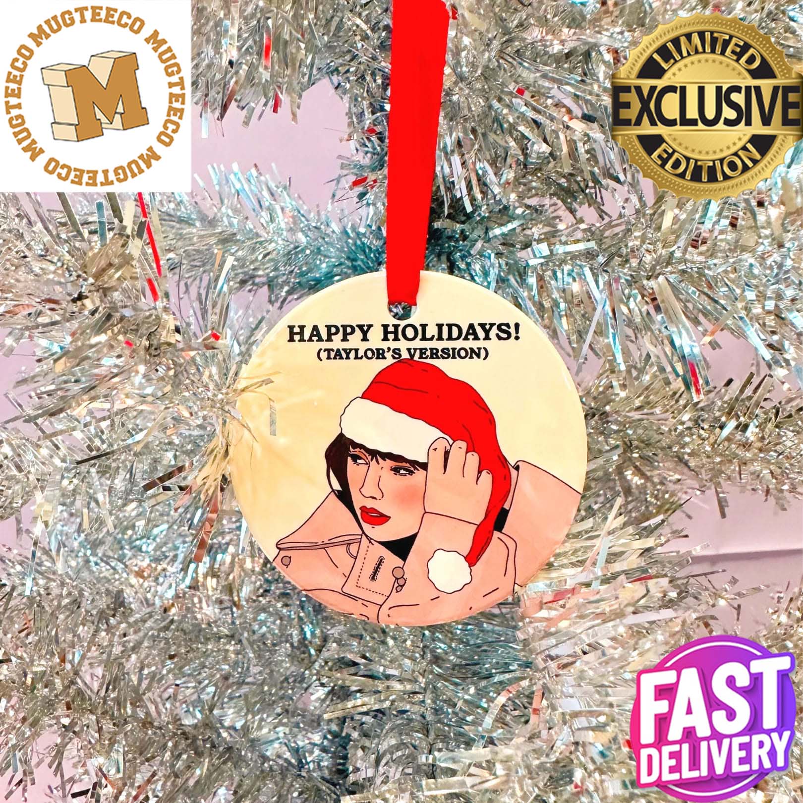 Taylor Swift Happy Holiday Taylor's Version Custom Name Christmas  Decorations Ornament - Mugteeco