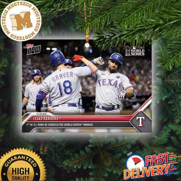 Texas Rangers 2023 MLB Topps Now Card 1070 World Series Xmas Holiday Gift Christmas Ornament