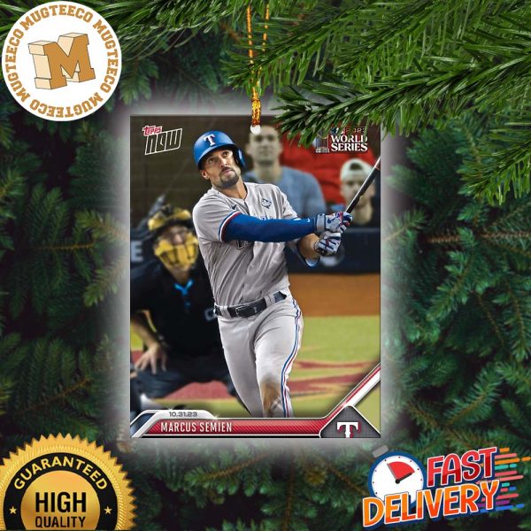 Texas Rangers Marcus Semien 2023 MLB Topps Now Card 1067 World Series Christmas Tree Decorations Ornament