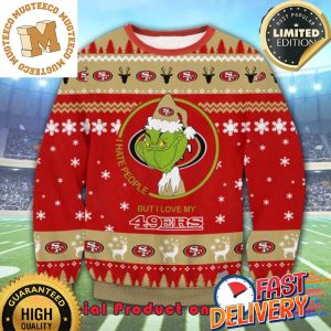 The Grinch Math San Francisco 49ers NFL Santa Hat I Hate People Ugly Christmas Sweater For Holiday 2023 Xmas Gifts