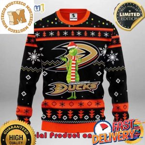 The Grinch x Anaheim Ducks NHL Santa Hat Ugly Christmas Sweater For Holiday 2023 Xmas Gifts