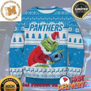 The Grinch x Carolina Panthers NFL Santa Hat Ugly Christmas Sweater For Holiday 2023 Xmas Gifts
