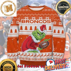 The Grinch x Denver Broncos NFL Santa Hat Ugly Christmas Sweater For Holiday 2023 Xmas Gifts