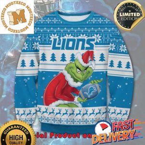 The Grinch x Detroit Lions NFL Santa Hat Ugly Christmas Sweater For Holiday 2023 Xmas Gifts