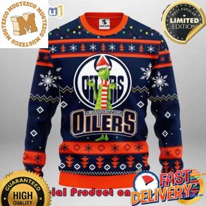 The Grinch x Edmonton Oilers NHL Santa Hat Ugly Christmas Sweater For Holiday 2023 Xmas Gifts