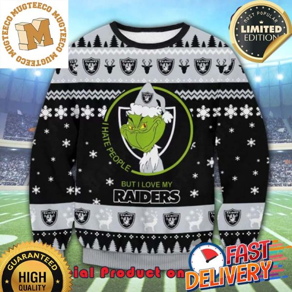The Grinch x Las Vegas Raiders NFL Santa Hat Ugly Christmas Sweater For Holiday 2023 Xmas Gifts