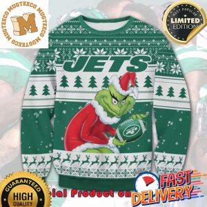 The Grinch x New York Jets NFL Santa Hat Ugly Christmas Sweater For Holiday 2023 Xmas Gifts