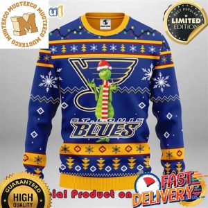 The Grinch x St Louis Blues NHL Santa Hat Ugly Christmas Sweater For Holiday 2023 Xmas Gifts