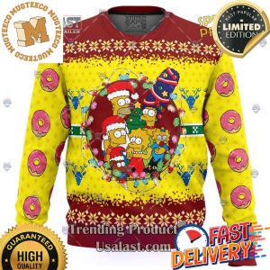 The Simpsons Family Donut Ugly Christmas Sweater For Holiday 2023 Xmas Gifts