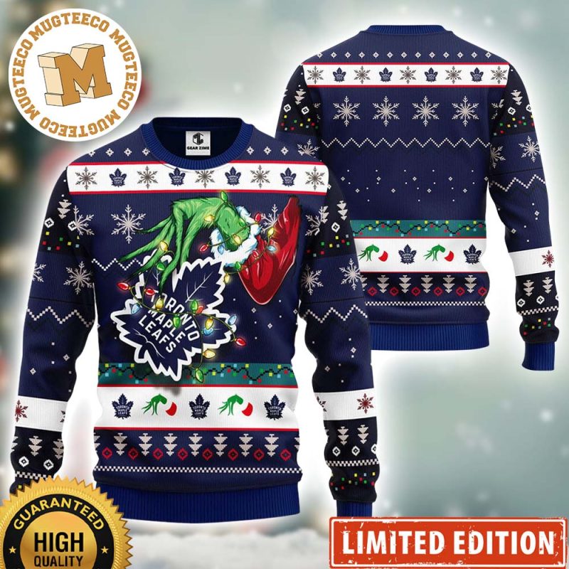 Toronto Maple Leafs Grinch Hand Ugly Christmas Sweater Mugteeco