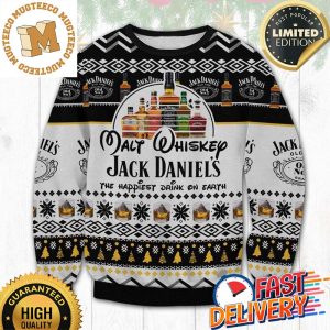 Walt Whiskey Jack Daniels The Happiest Drink On Earth Xmas 2023 Holiday Gift Ugly Christmas Sweater