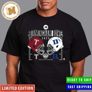College Football Bowl Games  2023 Birmingham Bowl Troy Trojans vs Duke Blue Devils Helmet Matchup Unisex T-Shirt