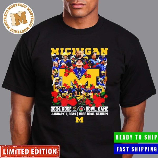 College Football Bowl Games Michigan Wolverines Team Members 2024 Rose Bowl Game On January 1 2024  At Rose Bowl Stadium Unisex T-Shirt