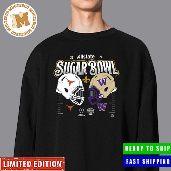 College Football Playoff Semifinal 2024 Allstate Sugar Bowl Helmet Matchup Head To Head Washington Huskies And Texas Longhorns Official Unisex Hoodie