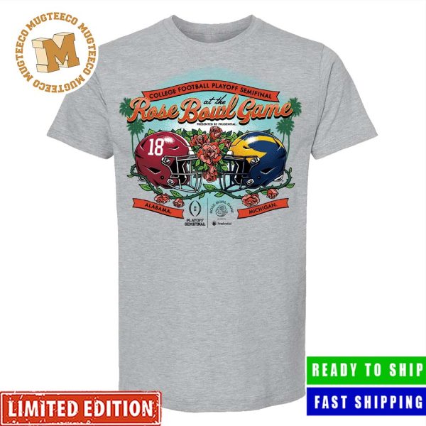 College Football Playoff Semifinal 2024 Rose Bowl Game Head To Head Alabama Crimson Tide Vs Michigan Wolverines Unisex T-Shirt