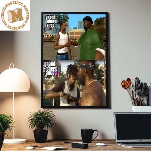 Grand Theft Auto San Andreas To Grand Theft Auto 6 Graphics Evolution Gang Handshake Scenes Home Decor Poster Canvas