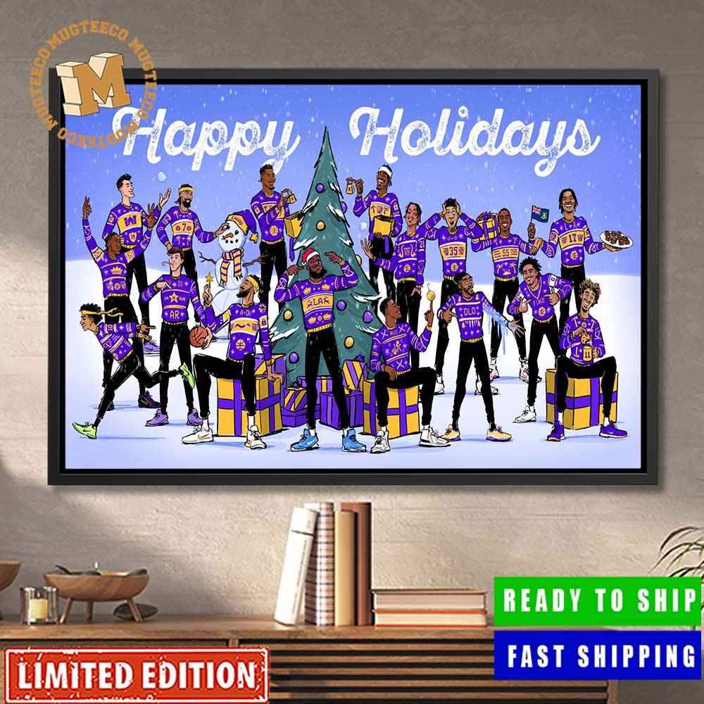 Los Angeles Lakers Family Happy Holidays Christmas 2023 Home Decor Poster Canvas