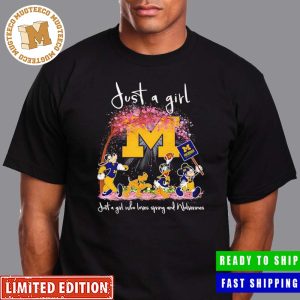 Mickey Mouse And Friends Just A Girl Who Loves Spring And Michigan Wolverines Gift For Fans Cute Classic T-Shirt