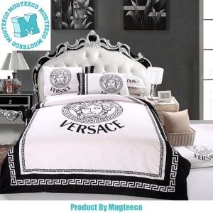 Best Versace Big Logo Greca Border In Black And White Bedding Set