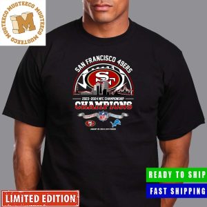 San Francisco 49ers Defeats Detroit Lions Become 2024 NFC Championship Champions NFL Playoffs On Jan 28 2024 At Levi Stadium Skyline San Francisco City Unisex T-Shirt