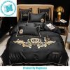 Versace Barocco Print And Greca Border Yellow Pattern In Black Background Bedding Set King Size