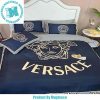 Versace Big Word Logo And Greca Border Yellow Pattern In White Background Bedding Set King Size