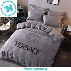 Versace Black Logo In Grey Background Bedding Set King Size