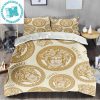 Versace Medusa Head Logo Golden Royal In Milk White Background Bedding Set Queen