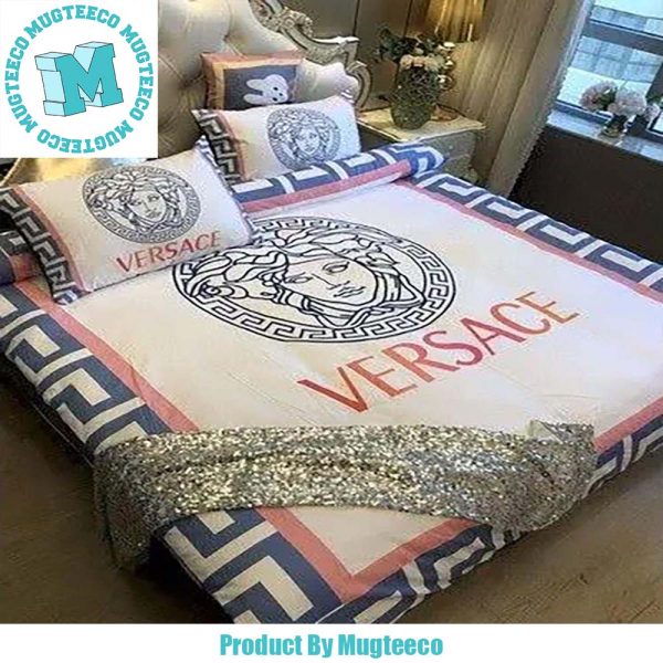 Versace Medusa Head Logo Black And Greca Boder Red Big In Grey Most Comfortable Bedding Set