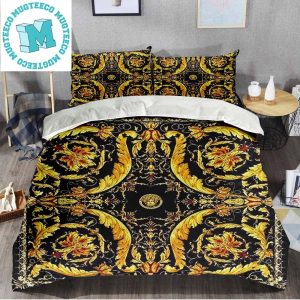 Versace Small Logo And Barocco Print Pattern In Black Most Comfortable Bedding Set