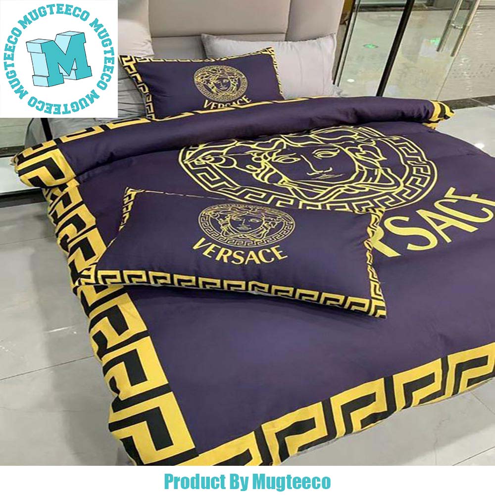 Versace Yellow Logo Greca Border Big Pattern In Purple Background ...