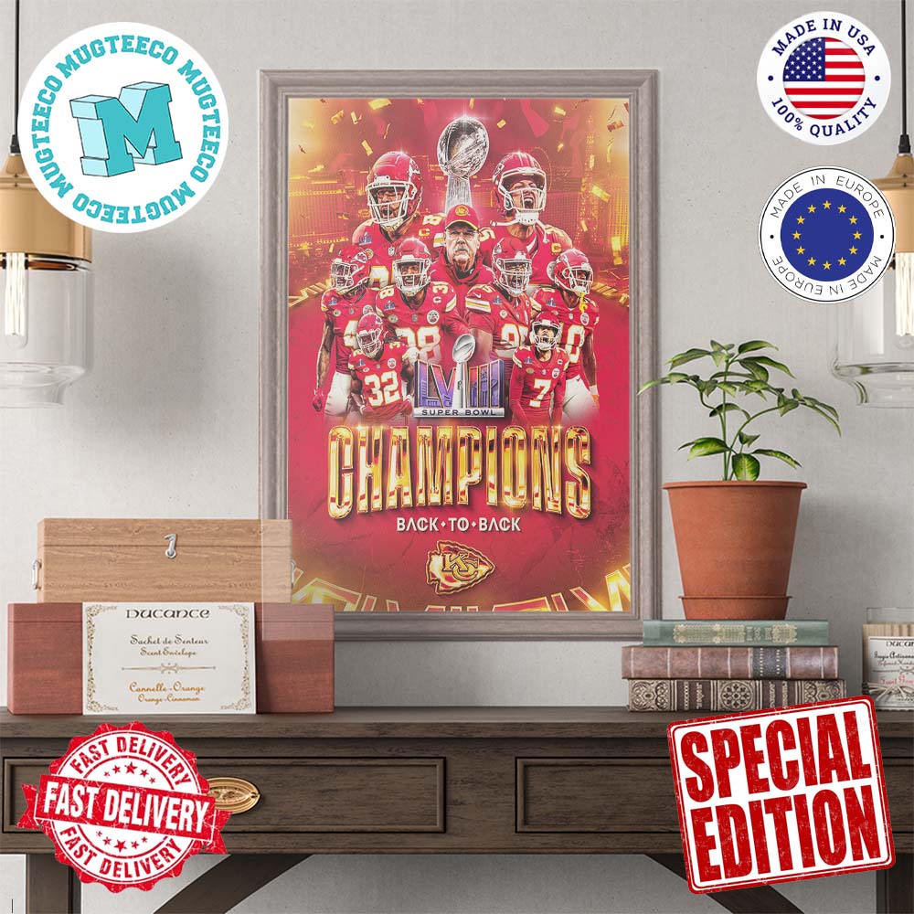 Congratulations Kansas City Chiefs Winning Super Bowl LVIII Champions Back To Back Home Decor Poster Canvas