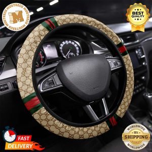 Gucci Car Brown Monogram And Vintage Web Steering Wheel Cover