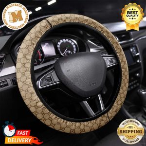 Gucci Car Signature Monogram Pattern In Beige Color Car Steering Wheel Cover