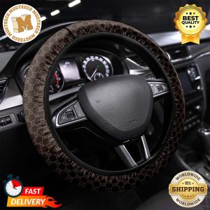 Gucci Signature Monogram Pattern In Brown Color Car Steering Wheel Cover