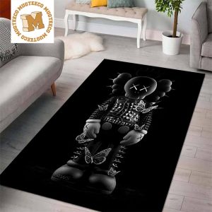 Kaws Black On Black Punk Rock And Butterfly In Black Background Rug Carpet