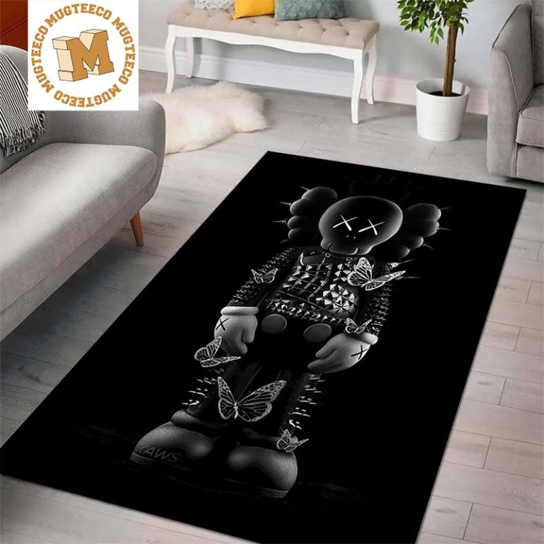 Kaws Black On Black Head In Black Background For Living Room Carpet