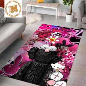 Kaws Black On Black With Every Pink Signature Logo For Hypebeast Living Room Carpet Floor Decor