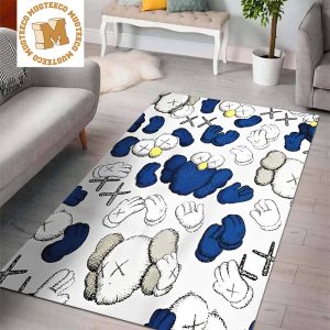 Kaws Companion Faces And Blue Kaws Best Friend Forever Pattern In White Background For Living Room Carpet Rugs