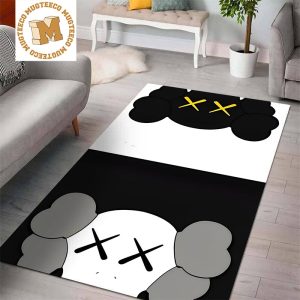 Kaws Companion Grey And Black Splitted In Black And White Background Rug For Bedroom
