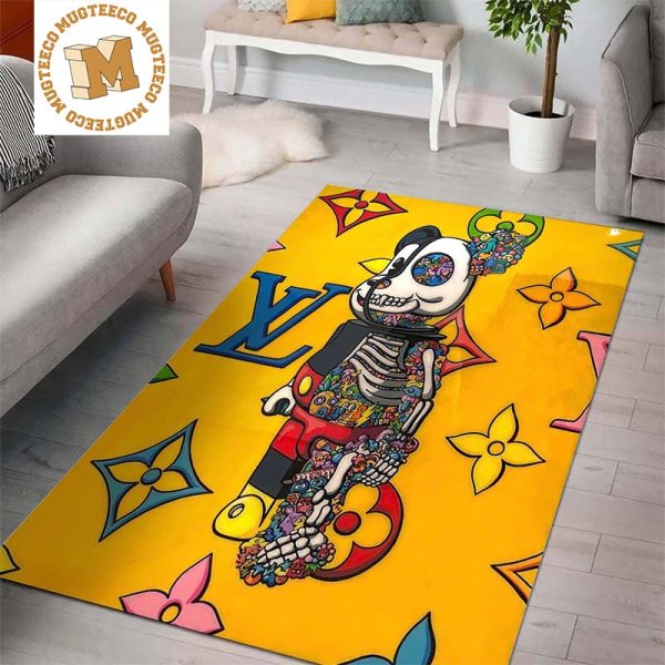 Kaws Mickey Mouse Companion Flayed Louis Vuitton Hypebeast In Yellow Background Rug Home Decor