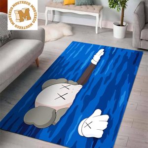 Kaws What Party Tide Exhibit In Blue Background Rug Home Decor
