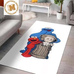 Kaws x Seasame Street Elmo And Cookie Monster Funny In White Background Rug Carpet Home Decor