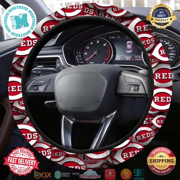 MLB Cincinnati Reds White Steering Wheel Cover